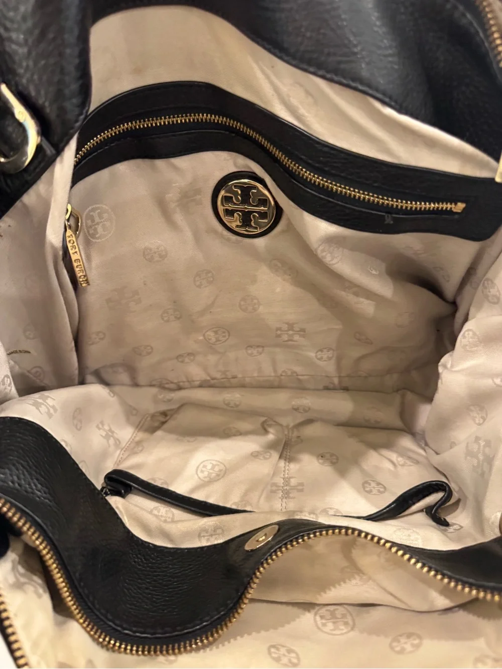 Tory Burch Black Leather Satchel with Gold Hardware